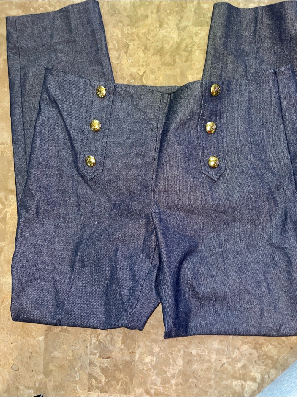 Banana Republic Navy High-Waist Skinny Pants with Decorative Buttons